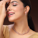 Rose Gold Plated Oval Shaped White American Diamond Studded Jewellery Set