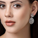 Rhodium Plated Teardrop White American Diamond Contemporary Long Drop Earrings