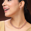 Rose Gold Plated Oval Shaped White American Diamond Studded Jewellery Set
