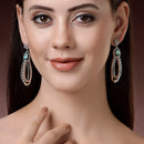 Rhodium Plated Fringed Tassel Sea Green American Diamond Contemporary Long Drop Earrings