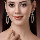 Rhodium Plated with Cluster Design Ocean Blue & White American Diamond Dangler Earrings