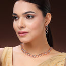 Rose Gold Plated Circular Shaped White American Diamond Studded Jewellery Set