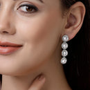 Rhodium Plated Silver Toned with White American Diamonds Dangler earrings