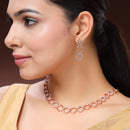 Rose Gold Plated Circular Shaped White American Diamond Studded Jewellery Set