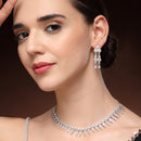 Rhodium Plated Silver Toned Geometrical Shaped White American Diamond Studded Jewellery Set