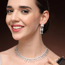 Rhodium Plated Silver Toned Geometrical Shaped White American Diamond Studded Jewellery Set