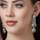 Rhodium Plated with Long Tear Drop Design White American Diamond Drop Earrings