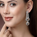Rhodium Plated with Long Tear Drop Design White American Diamond Drop Earrings