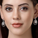 Rhodium Plated Silver Toned with Teardrop Shaped White American Diamond Drop Earrings