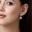Rhodium Plated with Dual White American Diamonds Drop Earrings