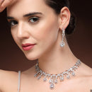 Rhodium Plated Silver Toned Teardrop Shaped White American Diamond Studded Jewellery Set