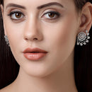 Rhodium Plated with Tiny White American Diamonds Stud Earrings
