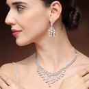 Rhodium Plated Silver Toned Teardrop Shaped White American Diamond Studded Jewellery Set