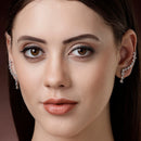 Rhodium Plated Silver Toned Chic Teardrop Crystal American Diamond Studded Minimalist & Modern Ear Climbers