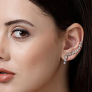 Rhodium Plated Silver Toned Chic Teardrop Crystal American Diamond Studded Minimalist & Modern Ear Climbers
