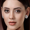 Rhodium Plated Floral Shape White AD Stone Contemporary Studs Earrings