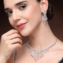 Rhodium Plated Silver Toned Teardrop White American Diamond Studded Jewellery Set