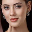 Rhodium Plated with White American Diamond Stylish Square Shaped Small Drop Earrings