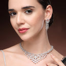 Rhodium Plated Silver Toned Teardrop Shaped White American Diamond Studded Jewellery Set