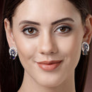 Rhodium Plated with Blue & White American Diamonds Circular Shaped Stud Earrings