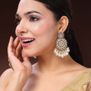Traditional Gold Plated White kundan Studded Pearl Beaded Royal Jhumkas Earrings