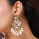 Traditional Gold Plated White kundan Studded Pearl Beaded Royal Jhumkas Earrings