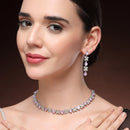 Rhodium Plated Silver Toned Butterfly Shaped Lavender Cubic Zirconia Studded Jewellery Set