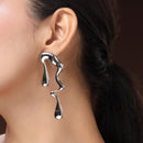 Rhodium Plated Silver Toned Abstract Drip Stylish Earrings