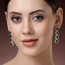 Rhodium Plated Silver Toned with Green American Diamonds Dangler earrings