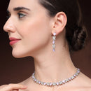 Rhodium Plated Silver Toned Butterfly Shaped Lavender Cubic Zirconia Studded Jewellery Set