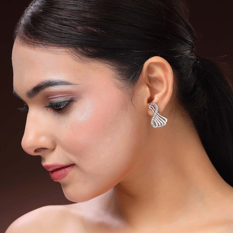 Stylish Twist Rhodium Plated Silver Toned Cubic Zirconia Studded Stud Earrings