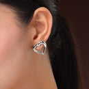 Rhodium Plated Silver Toned Heart Shaped Stud Earrings