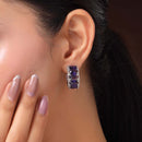 Rhodium Plated Silver Toned Purple American Diamond Embellished Hoop Earrings