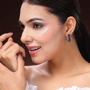 Rhodium Plated Silver Toned Purple American Diamond Embellished Hoop Earrings