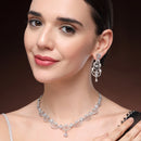Rhodium Plated Silver Toned Crescent Shaped White American Diamond Studded Jewellery Set