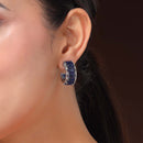 Rhodium Plated Silver Toned Navy Blue American Diamond Embellished Hoop  Earrings