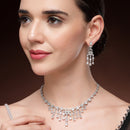 Rhodium Plated Silver Toned White American Diamond Studded Jewellery Set