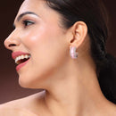 Rhodium Plated Silver Toned Pink American Diamond Embellished Hoop Earrings