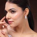 Rhodium Plated Silver Toned White American Diamond Embellished Hoop Earrings