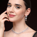 Rhodium Plated Silver Toned Pink & White American Diamond Studded Jewellery Set