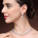 Rhodium Plated Silver Toned Pink & White American Diamond Studded Jewellery Set