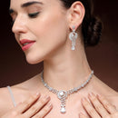 Rhodium Plated Silver Toned White American Diamond Studded Jewellery SeT