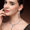 Rhodium Plated Silver Toned White American Diamond Studded Jewellery SeT