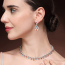 Rhodium Plated Silver Toned Teardrop Shaped Multicolor Cubic Zirconia Studded Jewellery Set