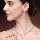 Rhodium Plated Silver Toned White American Diamond Studded Jewellery Set