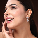 Rhodium Plated Silver Toned Bow Shaped White American Diamond Studded Drop Earrings