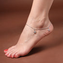 Rhodium Plated Silver Toned White Cubic Zirconia Studded Star Charm Anklet