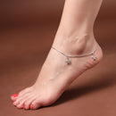 Rhodium Plated Silver Toned White Cubic Zirconia Studded Star Charm Anklet