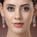 Rhodium Plated Silver Toned with Pink American Diamond Small Drop Earrings