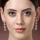 Rhodium Plated Silver Toned with Pink American Diamonds Dangler earrings